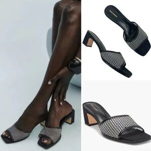 Reformation Scout Mesh Slide Black and Silver Sandals US 8.5 248$ NWT